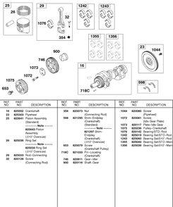 Piston, Rings, Connecting Rod, Crankshaft, Flywheel Diagram and Parts List for 589447-0334-XX  Briggs and Stratton Engine
